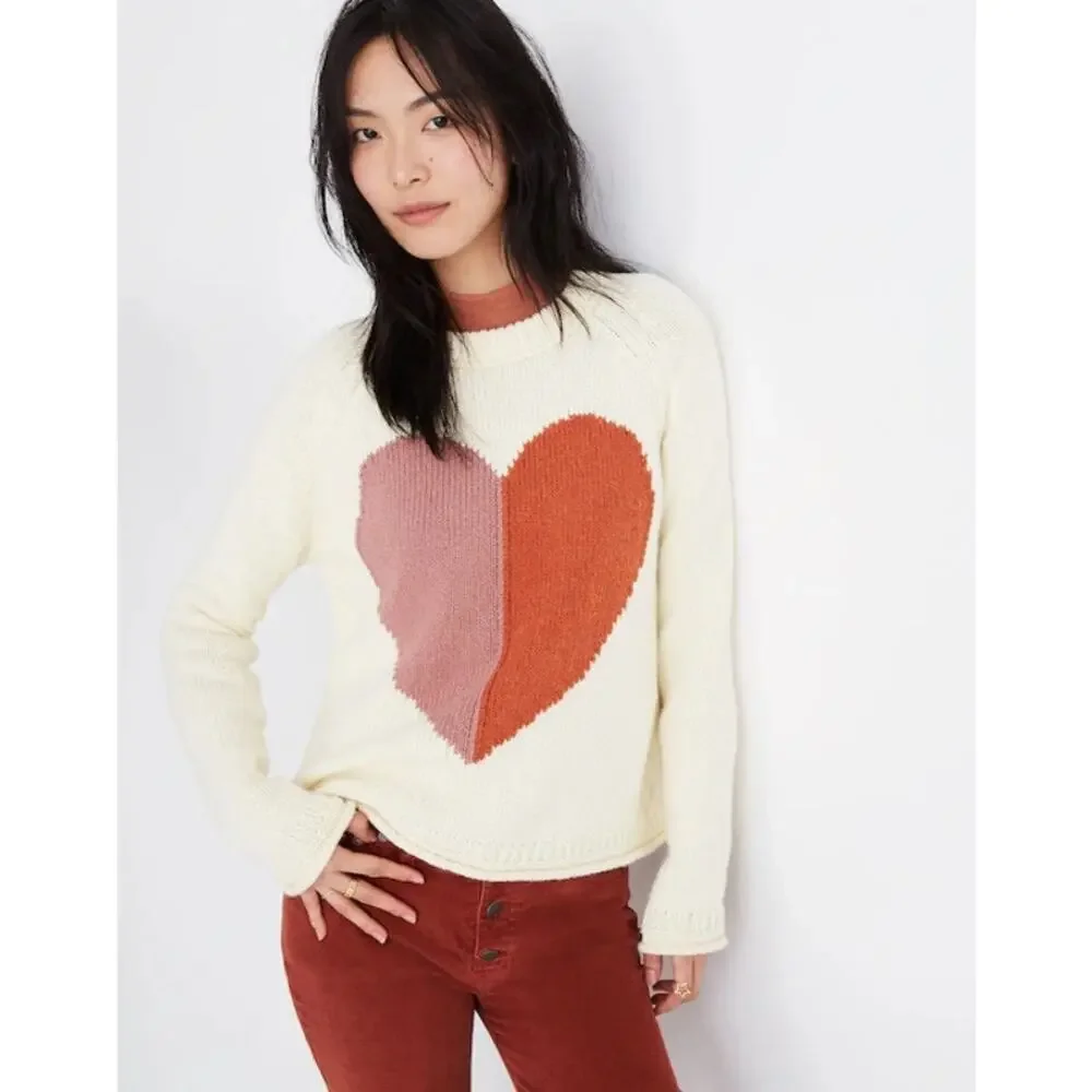Madewell Heart Keaton Knit Pullover Coquette Romantic Soft Sweater Size XS